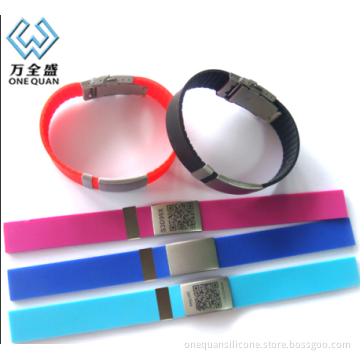 Promotional Silicone QR CODE ID Sport ID Bracelets With Metal plate and clasp